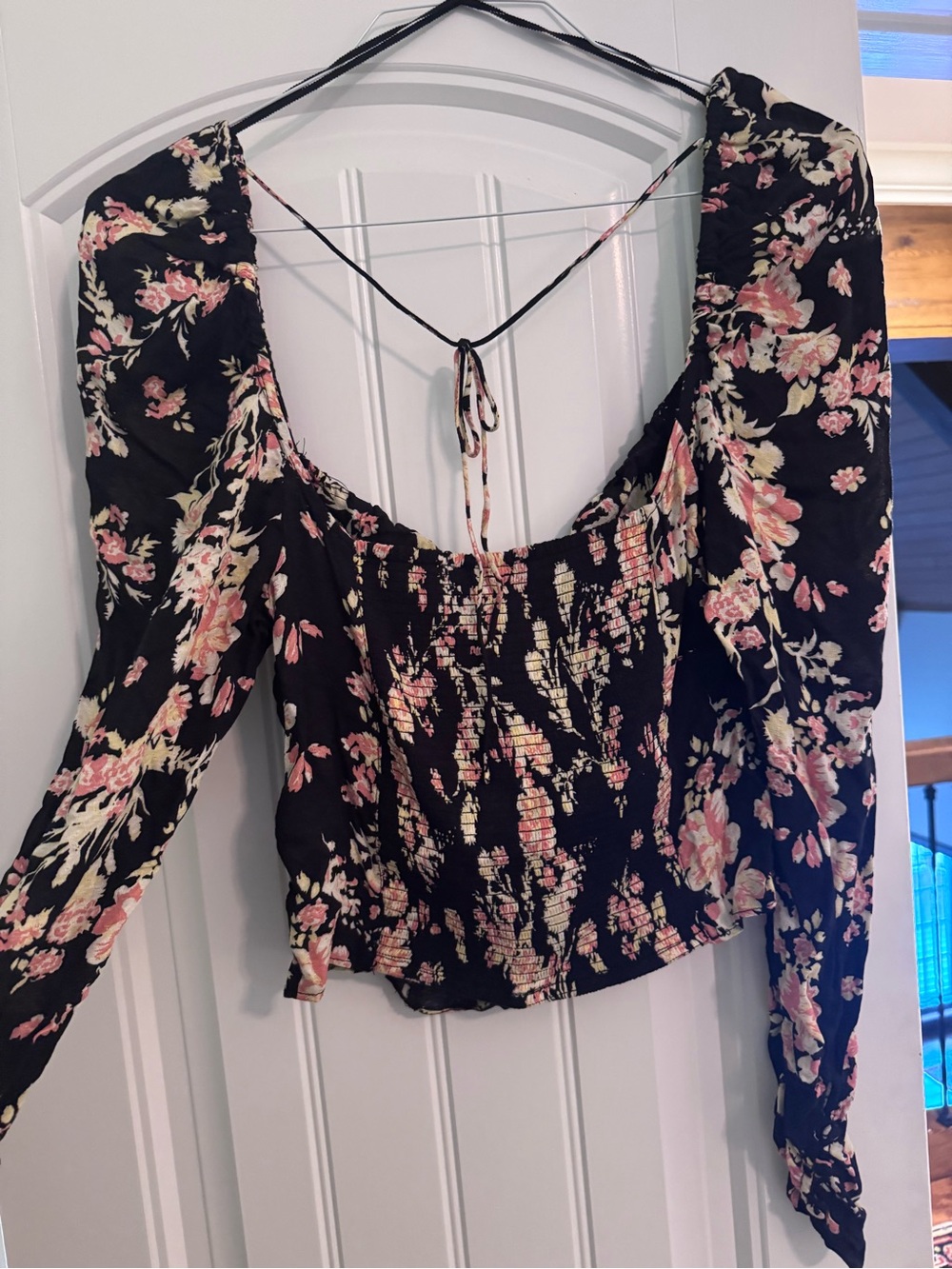 Free People Floral Black Long-Sleeve Blouse, Size: L Women’s, NWT